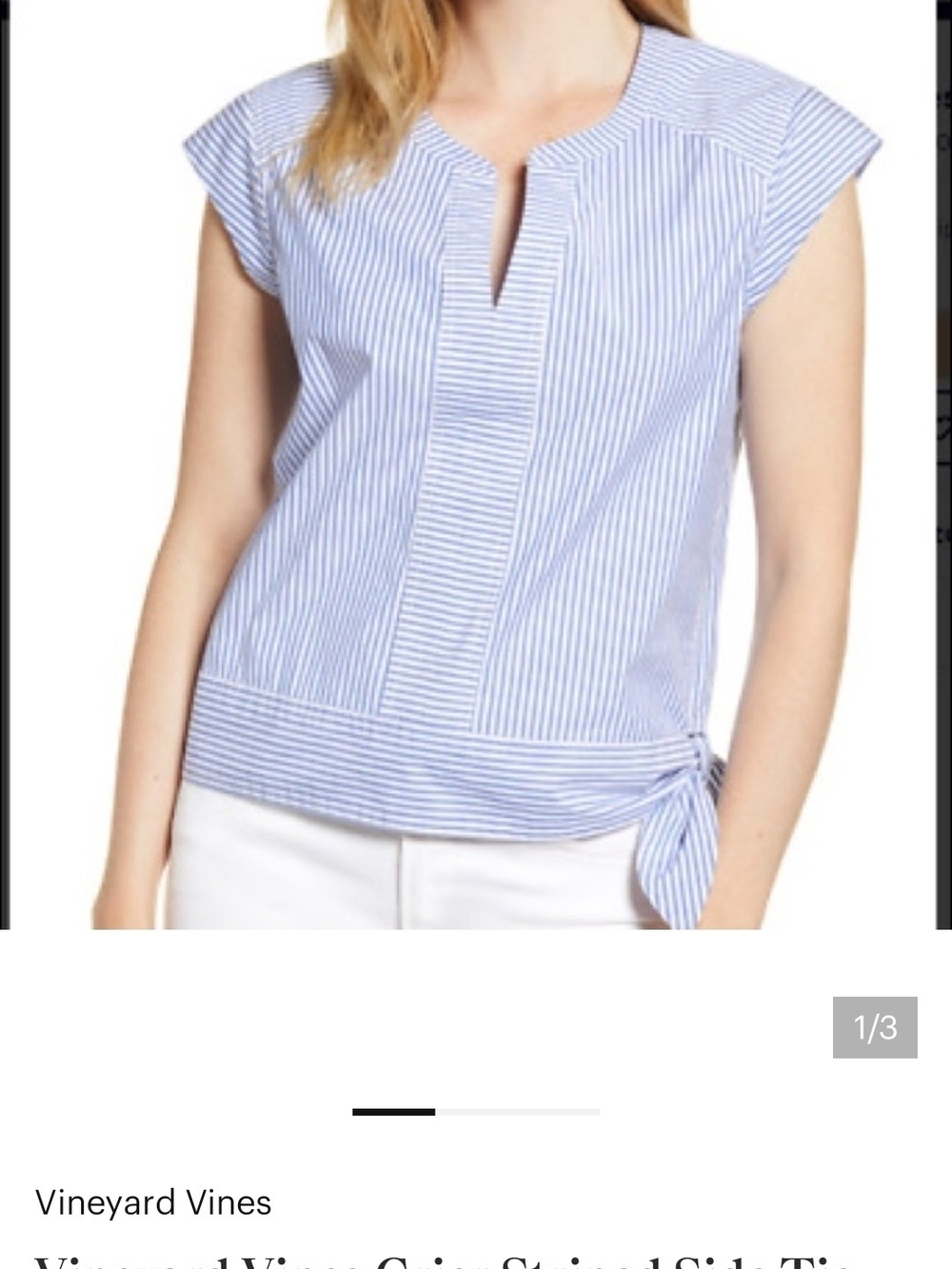 Vineyard Vines Blue Stripe Cap Sleeve Tie-Hem Top